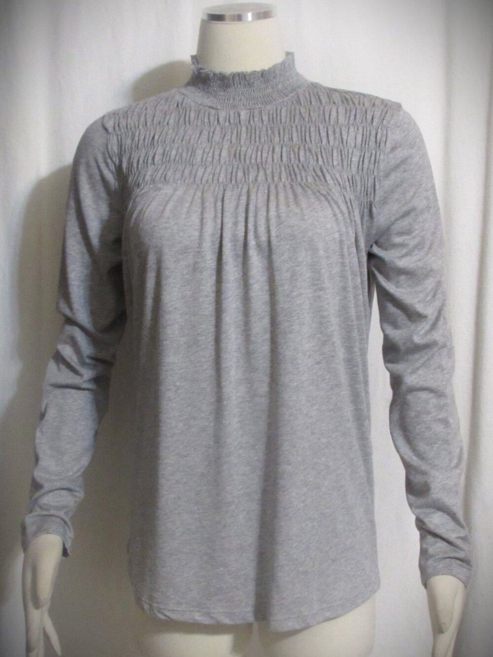 NEW Women's Ladies SUNDANCE Gray Smocked Mock T Neck L/S Top Shirt S ORIG $68